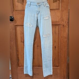 Sequin Selena Gomez Light Blue Distressed Women's Jeans